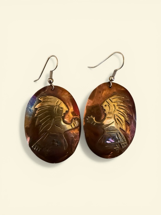 Jewelry - Handcrafted Mexican Copper and Brass Earrings with Abalone Inlay